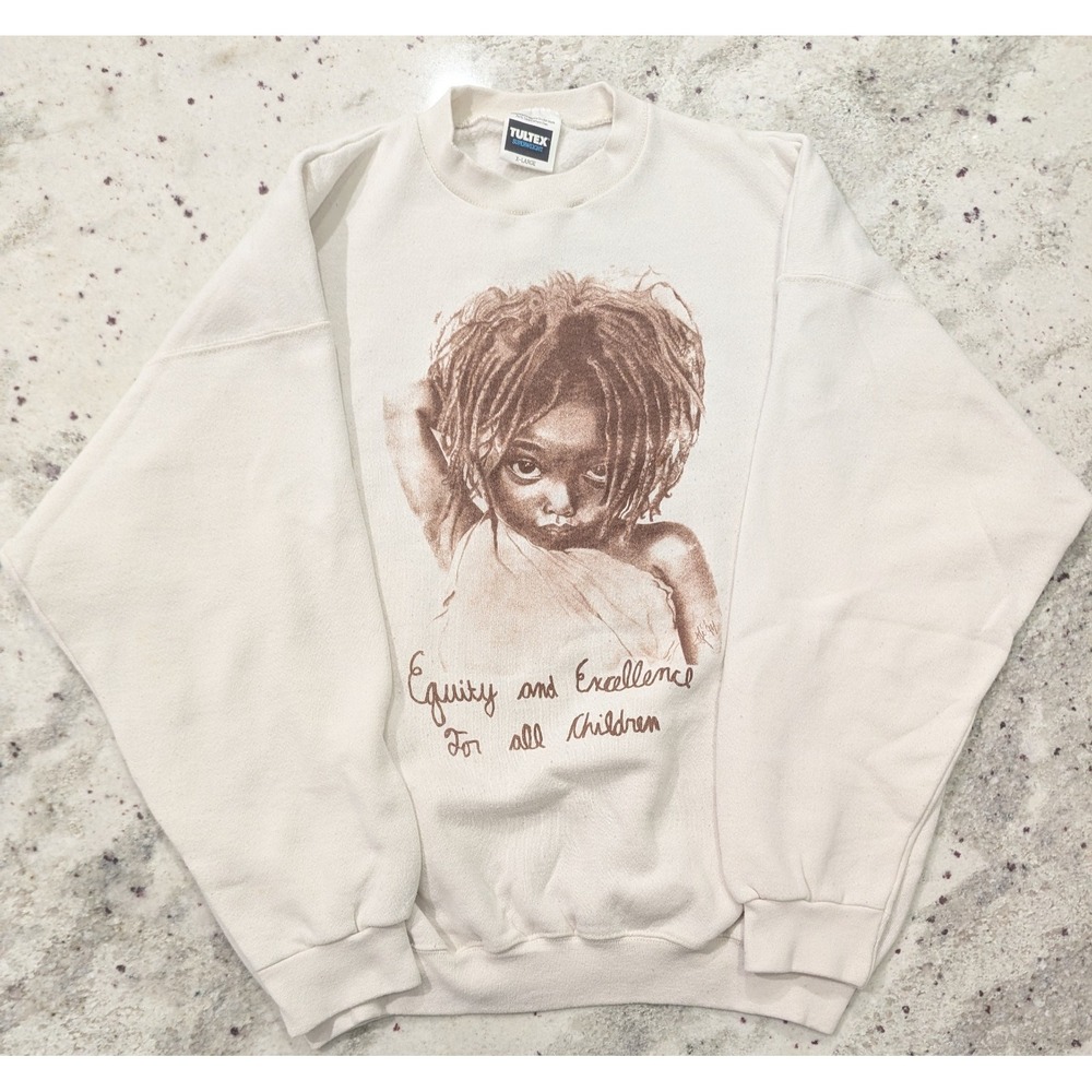VTG Y2K Crewneck Sweatshirt Equity & Excellence for Children Cream XL Teacher